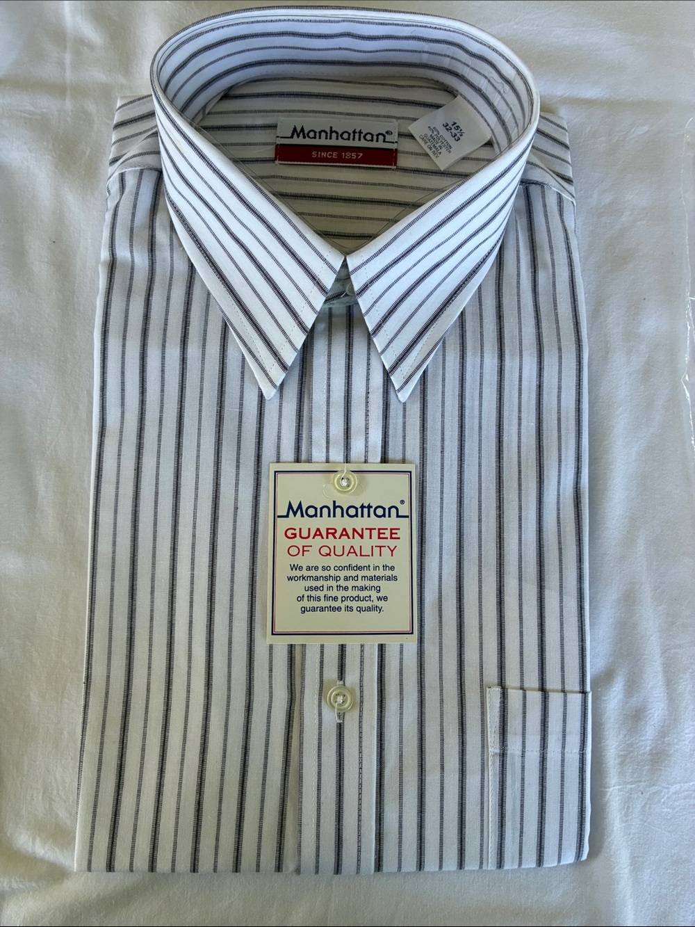 Manhattan White Dress Shirt with Gray Pinstripes